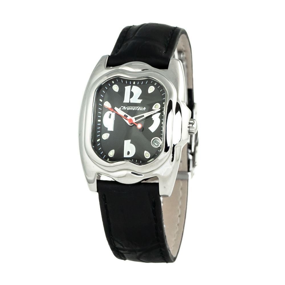 Chronotech Women's Watch, Bold Black Dial, Black Leather Strap