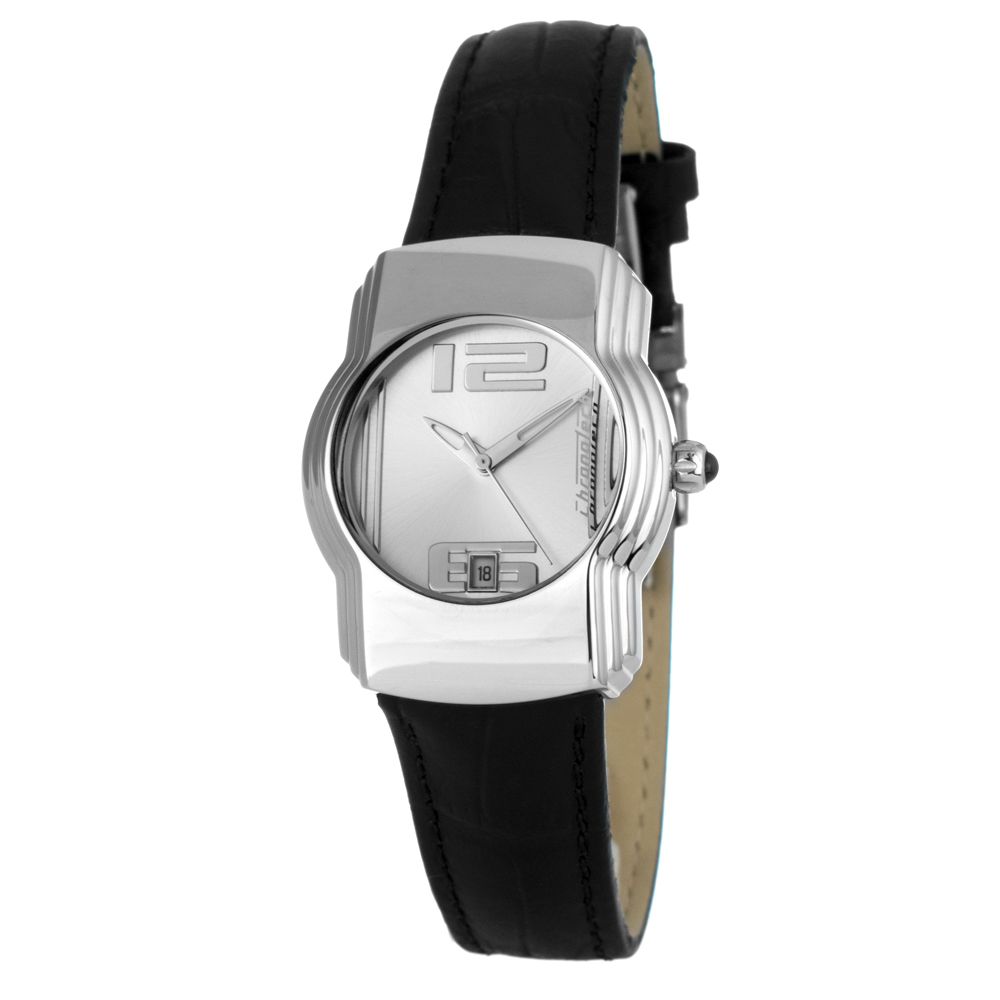 Chronotech Women's Watch, Silver Dial, Black Leather Strap