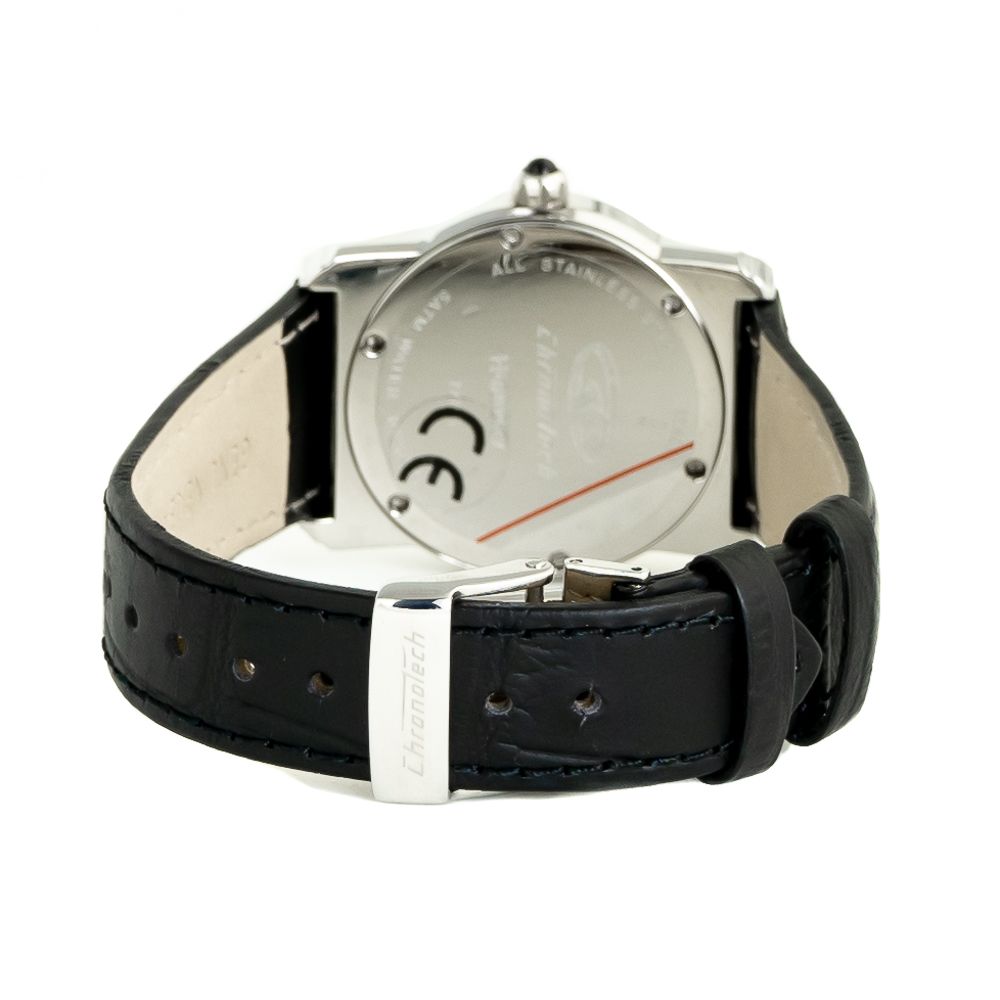 Chronotech Watch, Analog Dial, Black Leather Strap