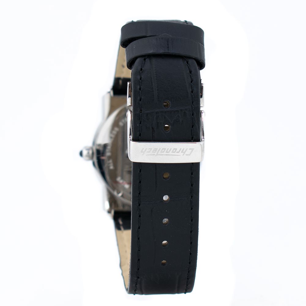 Chronotech Men’s Watch, Silver Dial, Black Leather Strap