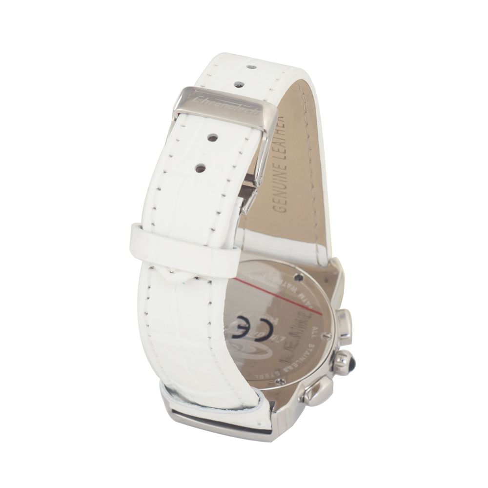 Chronotech Women’s Watch, Elegant White Dial, White Leather Strap