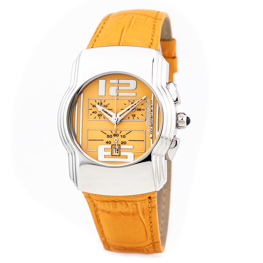Chronotech Watch, Striking Orange Dial, Orange Leather Strap