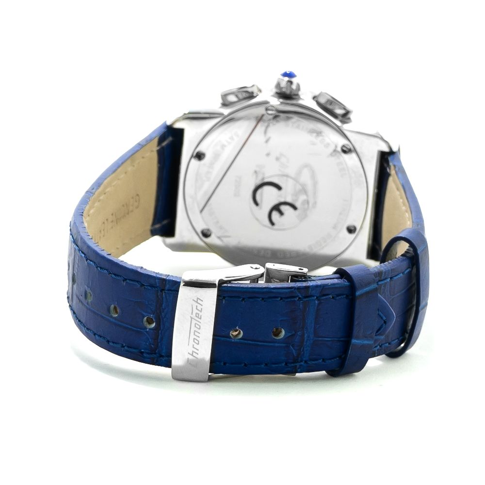 Chronotech Watch, Bold Blue Dial, Blue Leather Strap