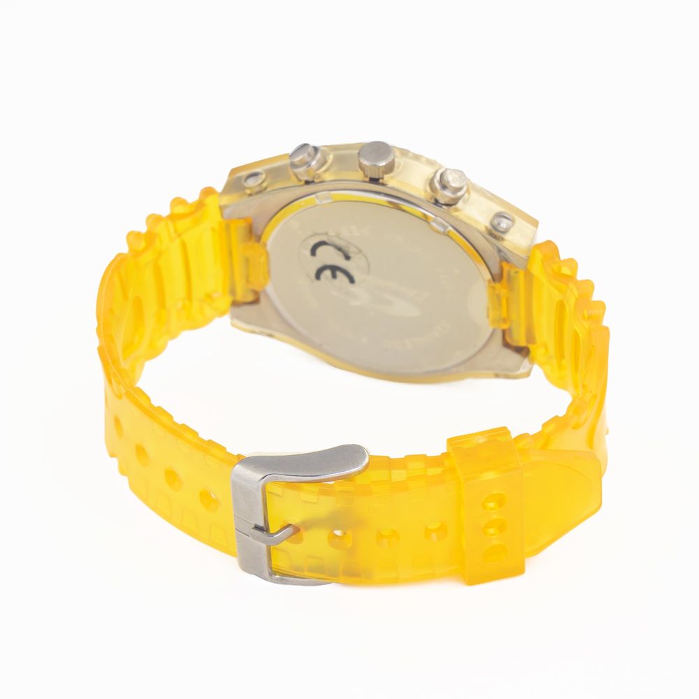 Chronotech Watch, Angular Design, Yellow Rubber Strap