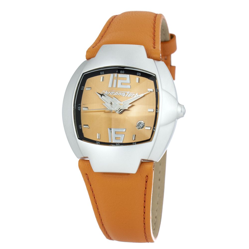 Chronotech Watch, Bold Orange Dial, Grey Aluminium Case with Leather Strap