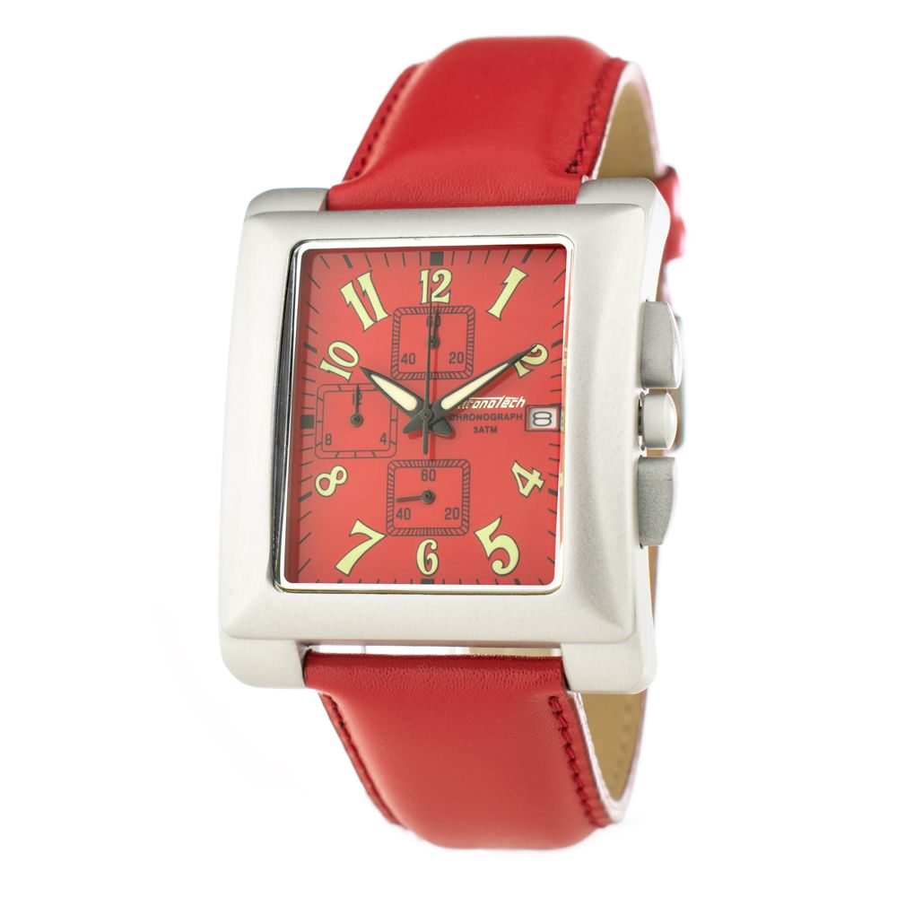 Chronotech Watch, Bold Red Dial, Red Leather Strap