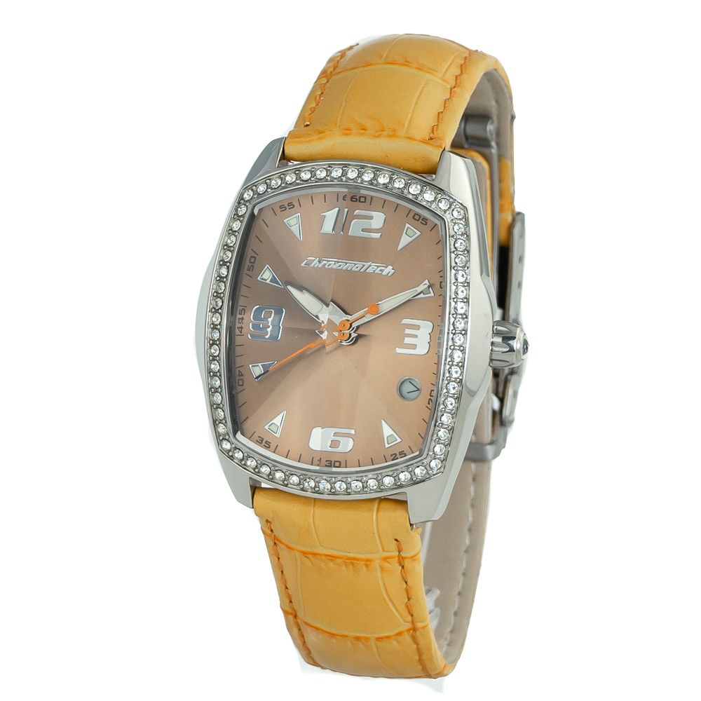 Chronotech Women’s Watch, Bold Orange Dial, Orange Leather Strap