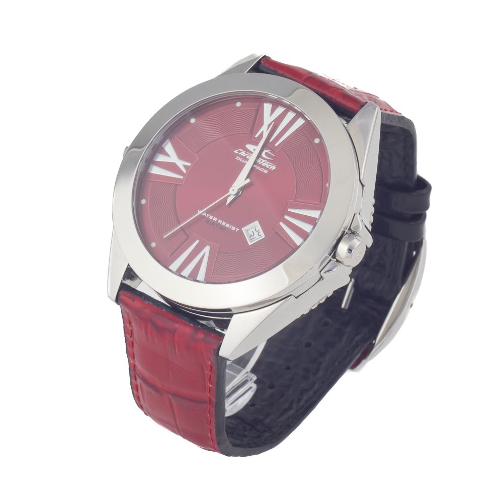 Chronotech Men’s Watch, Striking White Dial, Black Leather Strap