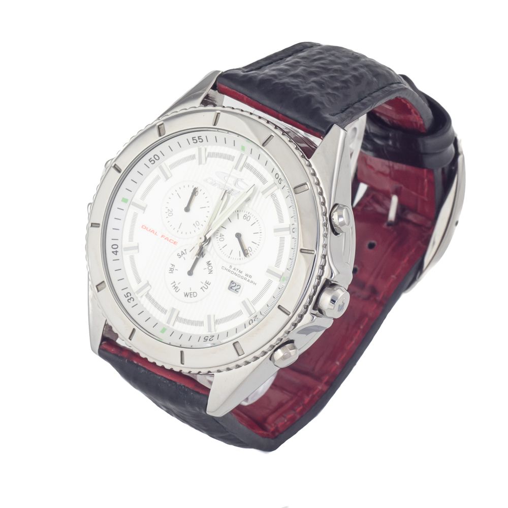 Chronotech Men’s Watch, Striking White Dial, Black Leather Strap