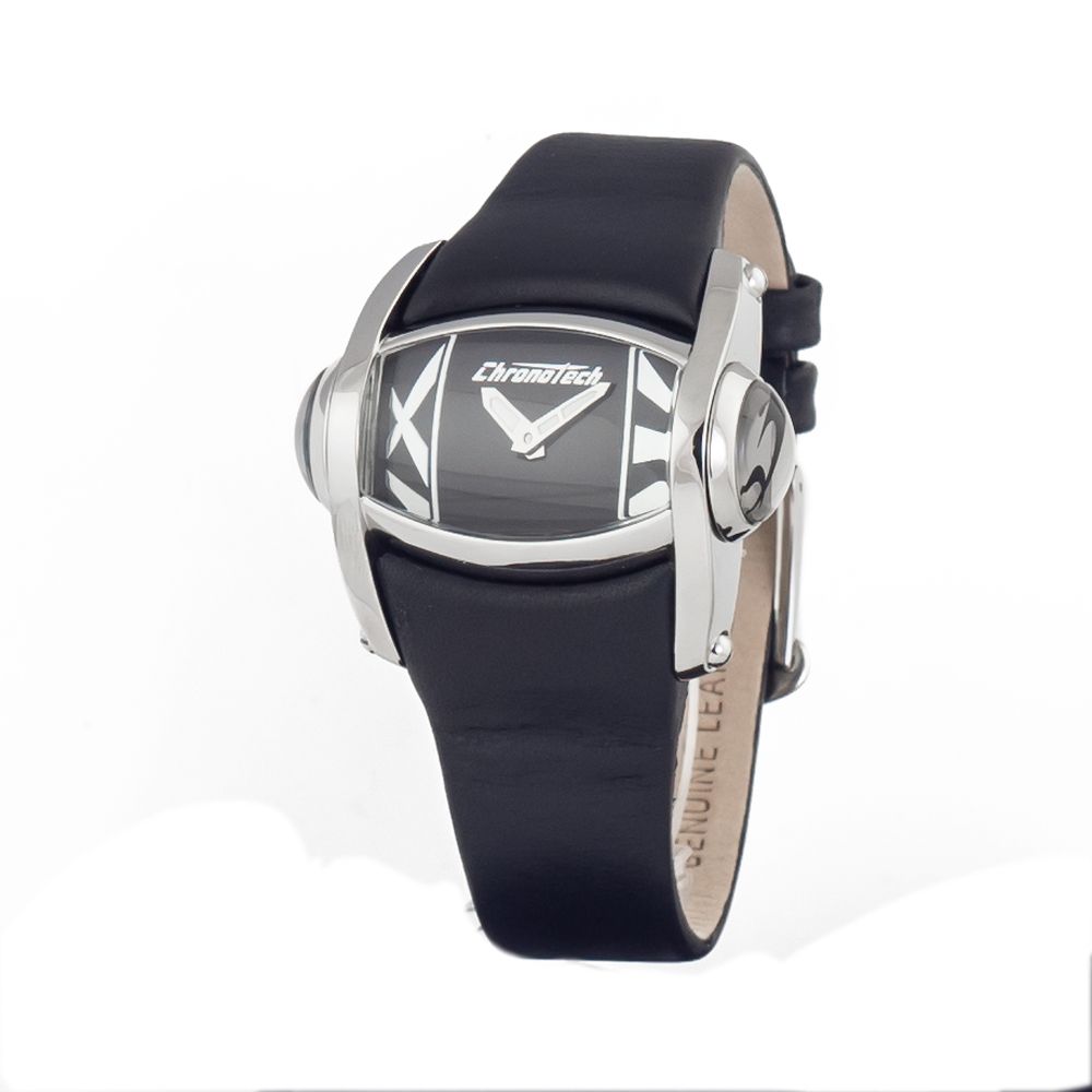 Chronotech Men's Watch, White Dial, Black Leather Strap