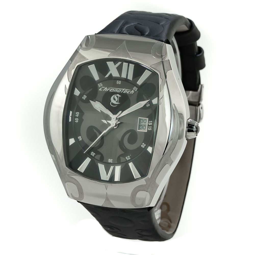 Chronotech Men’s Watch, Analog Dial, Black Leather Strap
