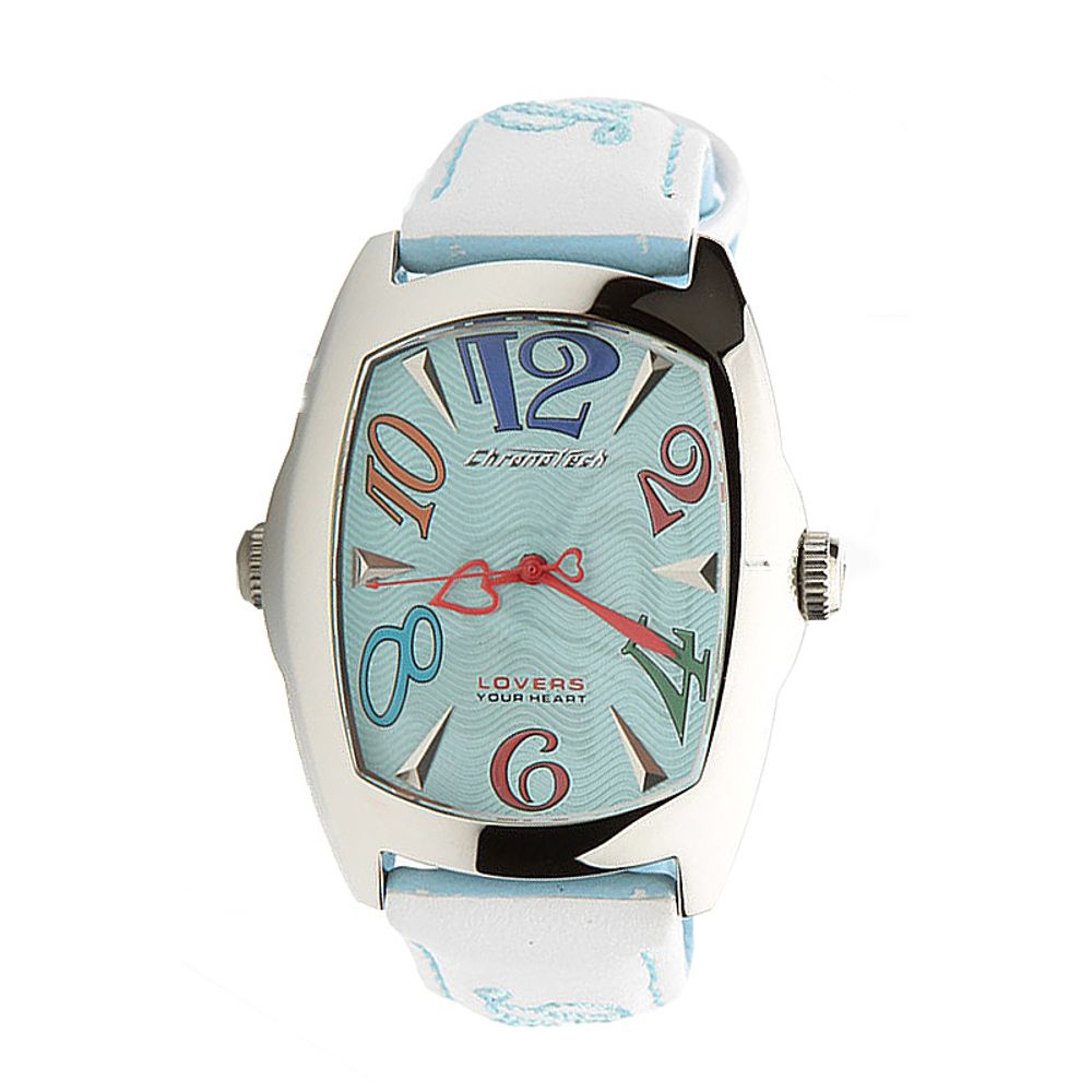 Chronotech Women's Watch, Elegant Blue Leather Strap, Classic White Dial