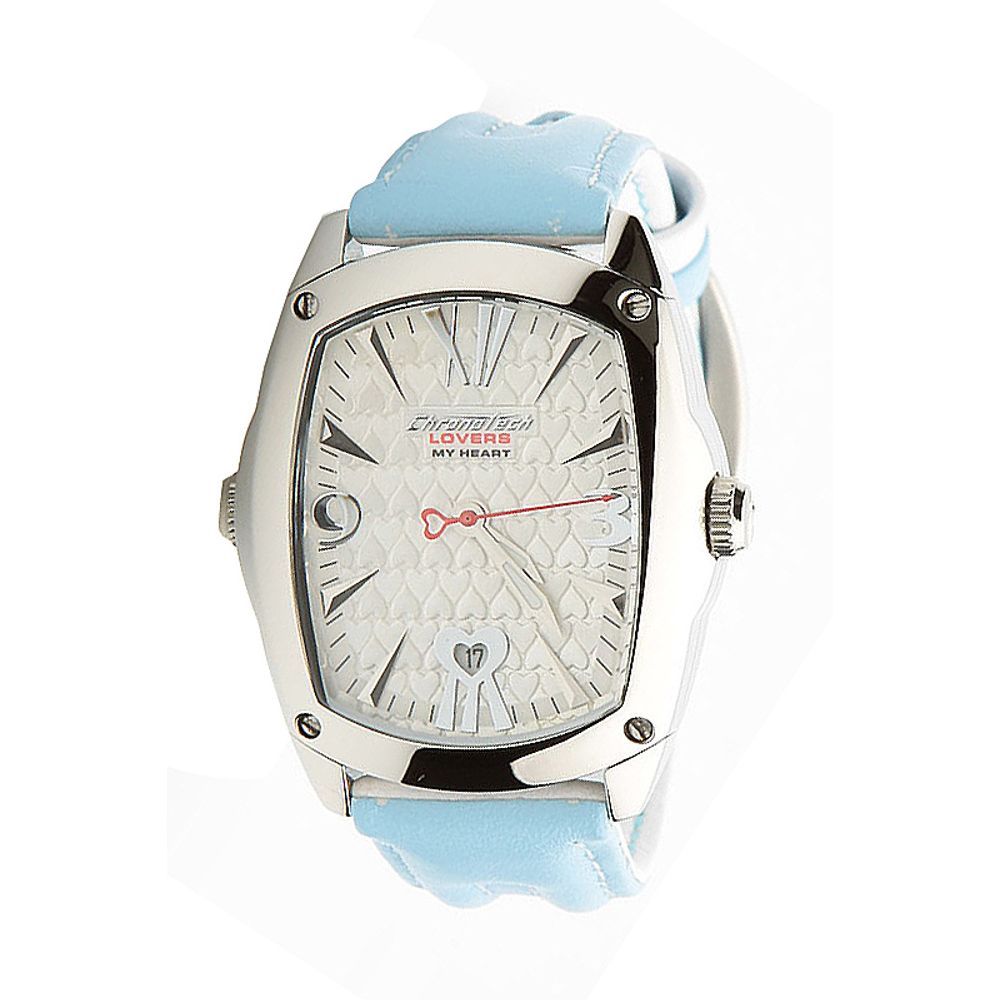 Chronotech Women's Watch, Elegant Blue Leather Strap, Classic White Dial