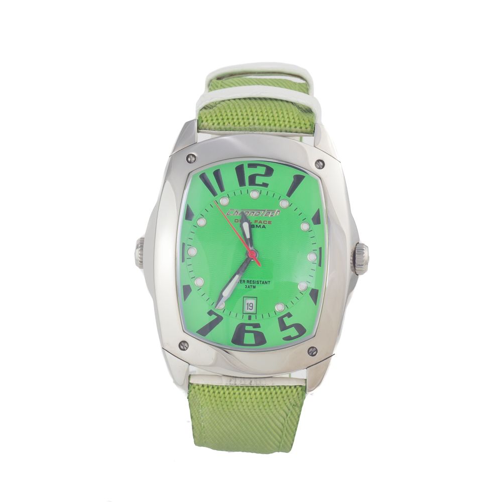 Chronotech Watch, Vibrant Green Dial, Green Leather Strap