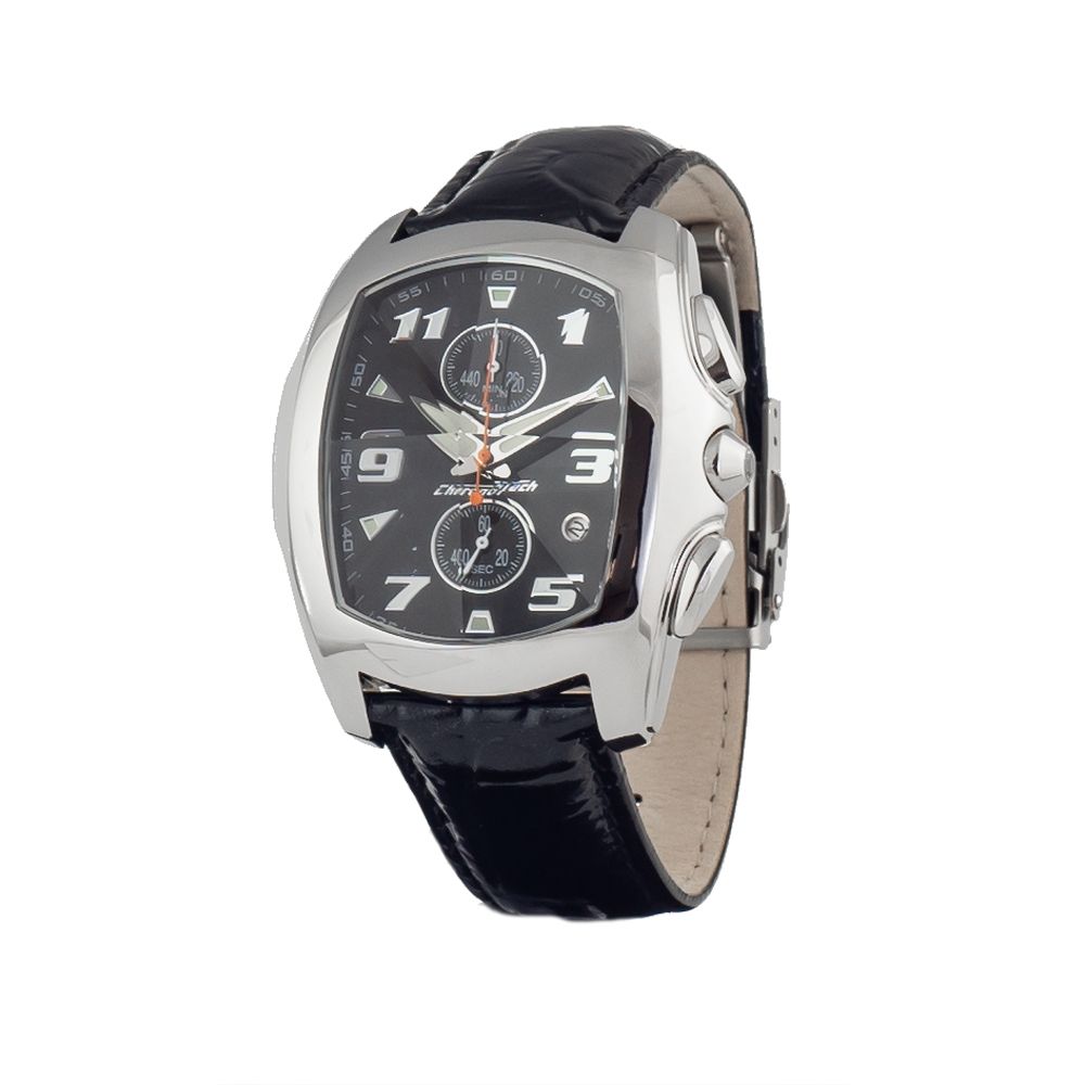 Chronotech Men's Watch, Bold Black Dial, Black Leather Strap