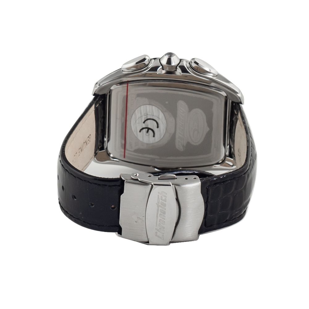 Chronotech Men's Watch, Bold Black Dial, Black Leather Strap