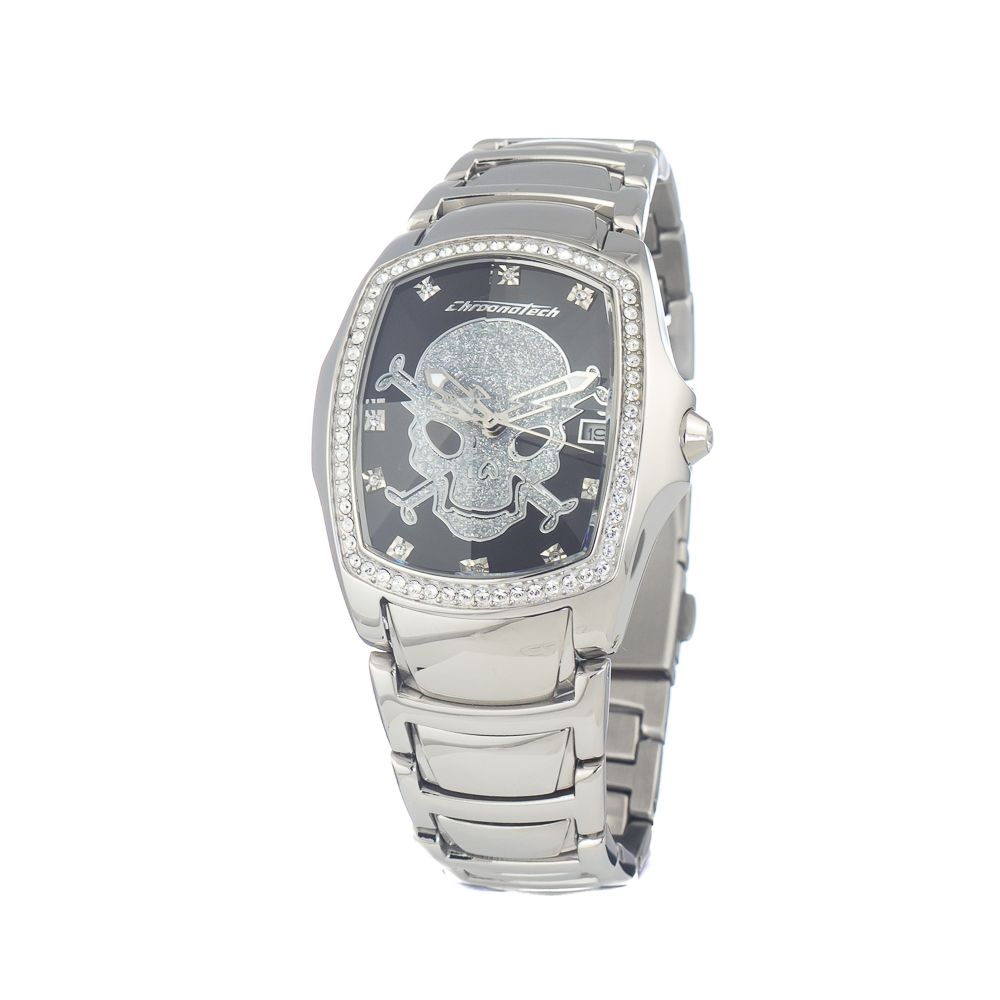 Chronotech Women's Watch, Sleek Black Dial, Silver Steel Bracelet
