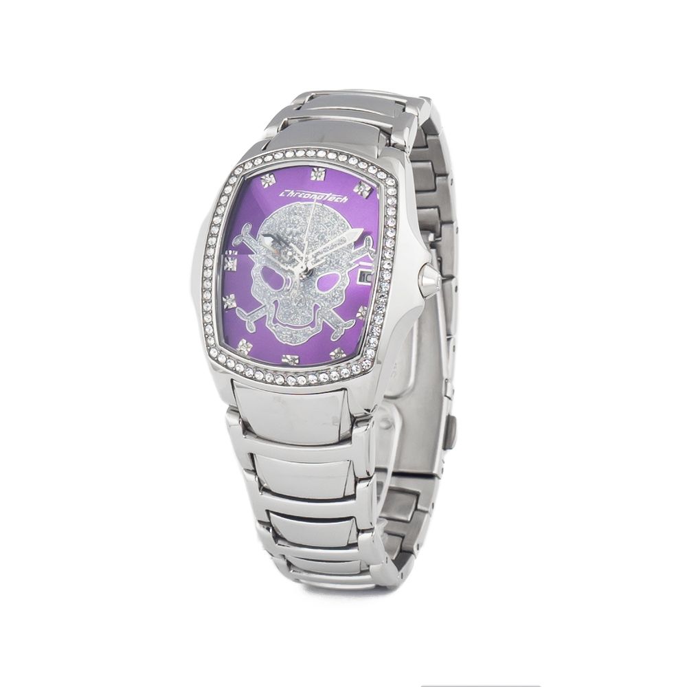 Chronotech Women’s Watch, Purple Dial, Silver Steel Bracelet