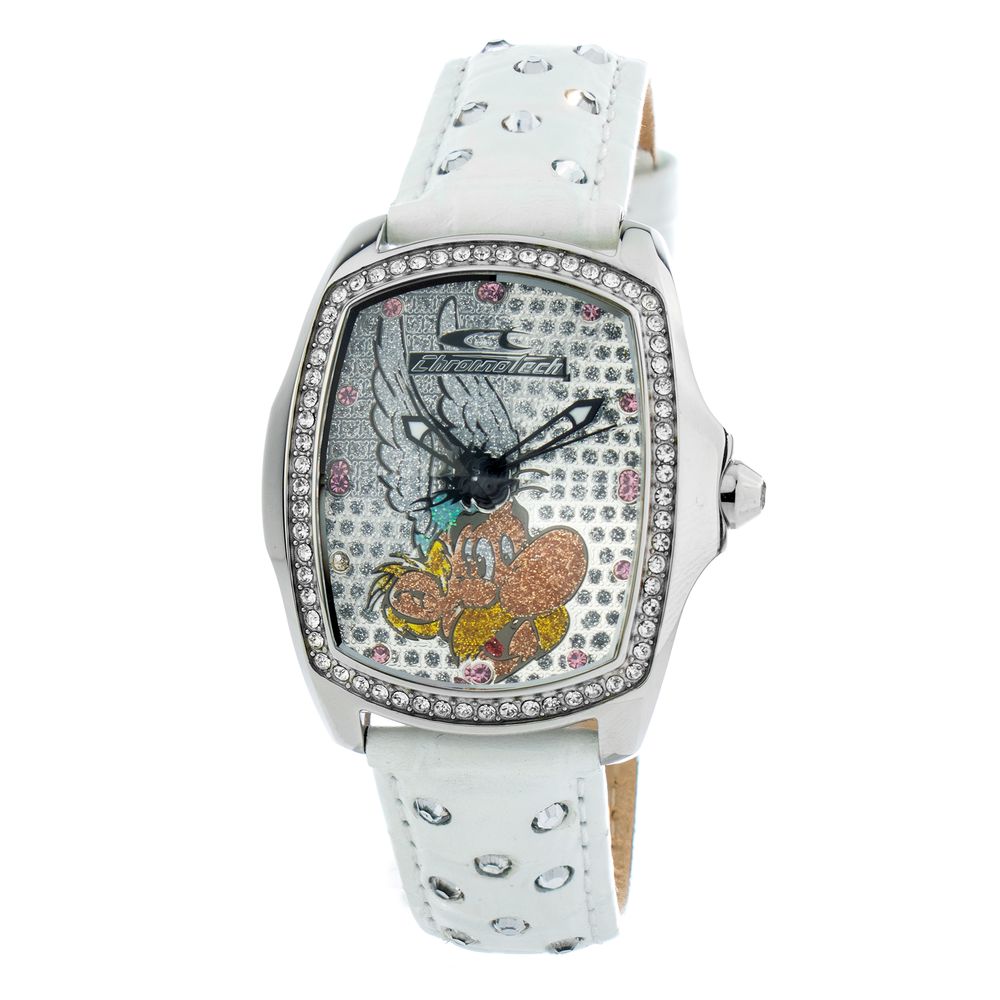 Chronotech Women's Watch, Elegant White Dial, White Leather Strap