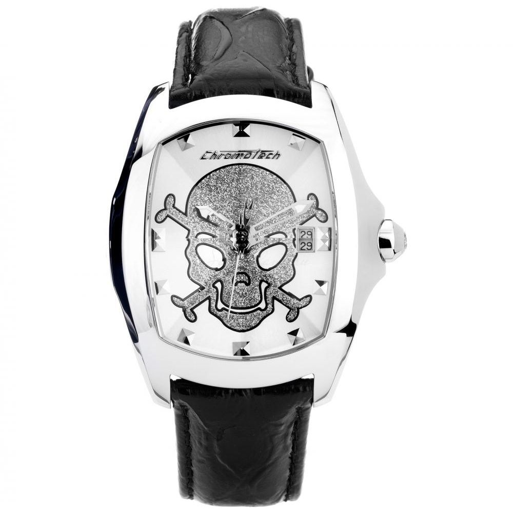 Chronotech Men's Watch, Analog Display, Black Leather Strap