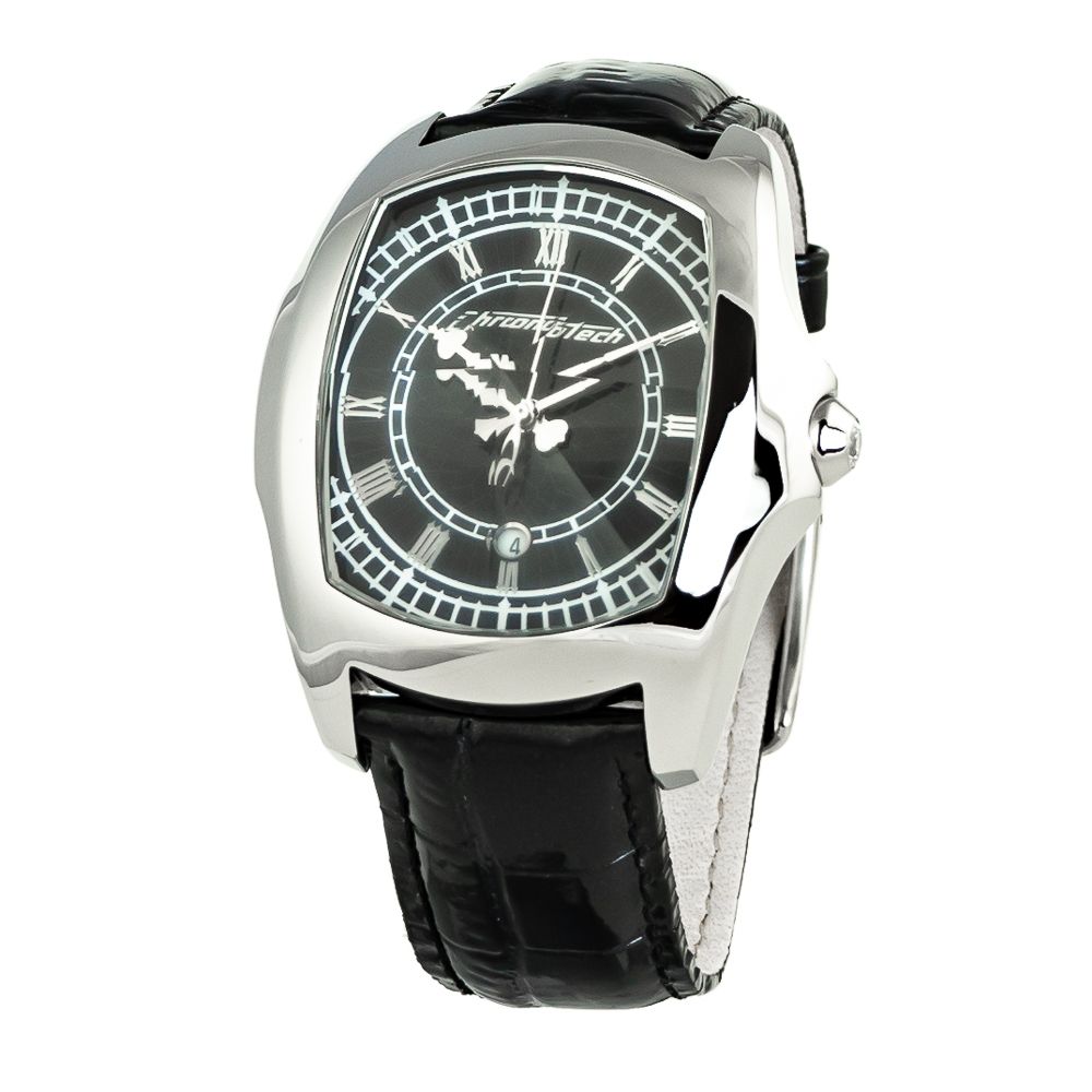 Chronotech Men's Watch, Black Dial, Black Leather Strap