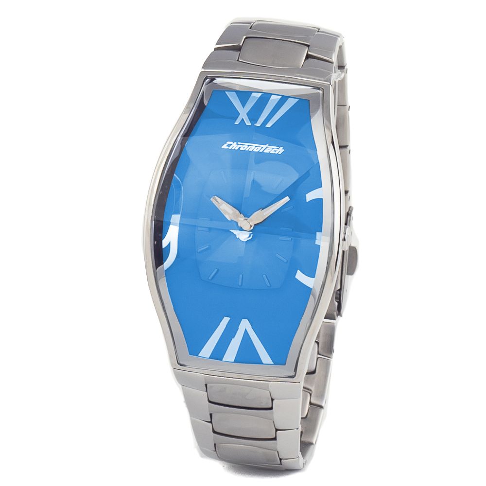 Chronotech Watch, Analog Blue Dial, Silver Steel Bracelet