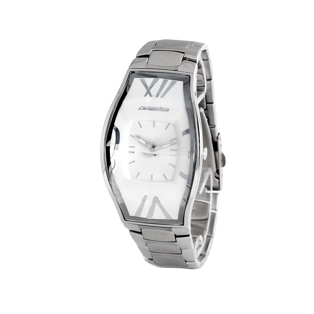 Chronotech Watch, Elegant Silver Steel Design, White Dial
