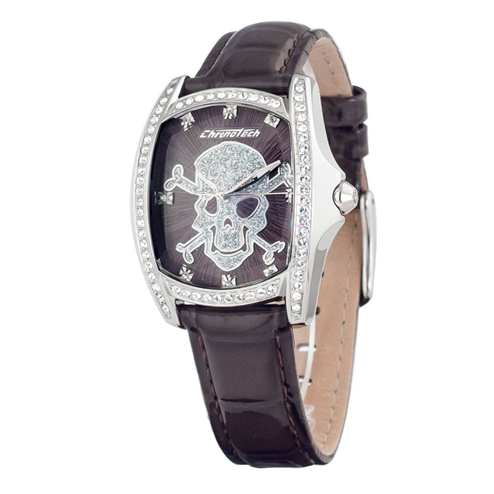 Chronotech Watch, Bold Black Dial, Black Leather Strap