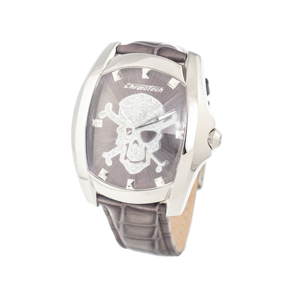 Chronotech Men's Watch, Elegant Dial, Grey Leather Strap