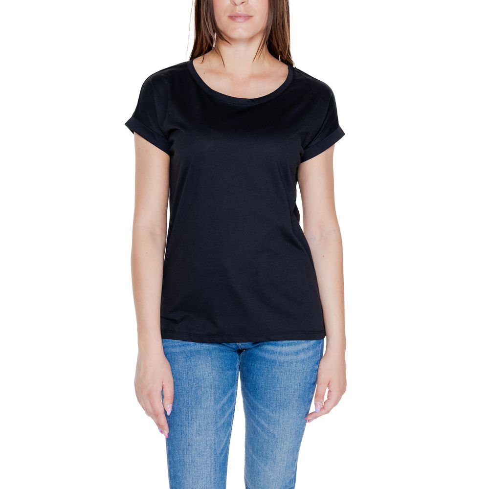 Vila Clothes Black Cotton T-Shirt for Women