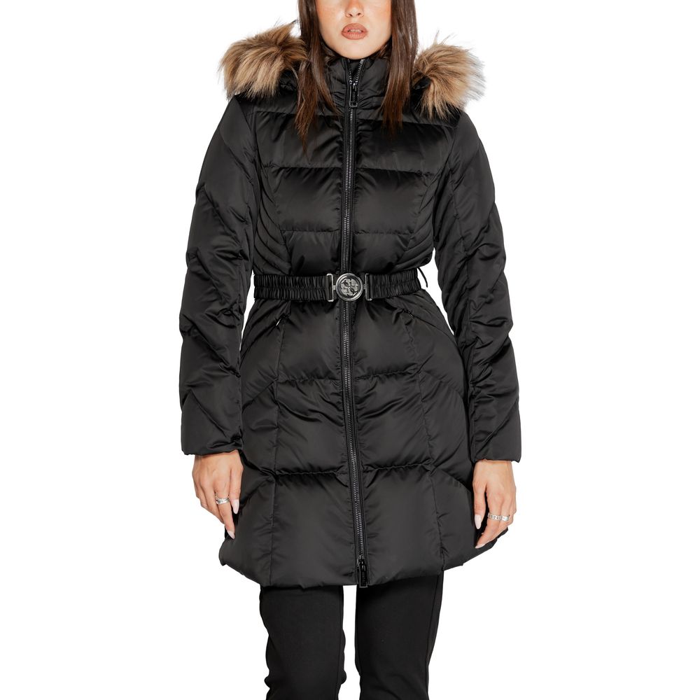 Guess Black Hooded & Belted Puffer Coat - Embrace Bold Winter Style