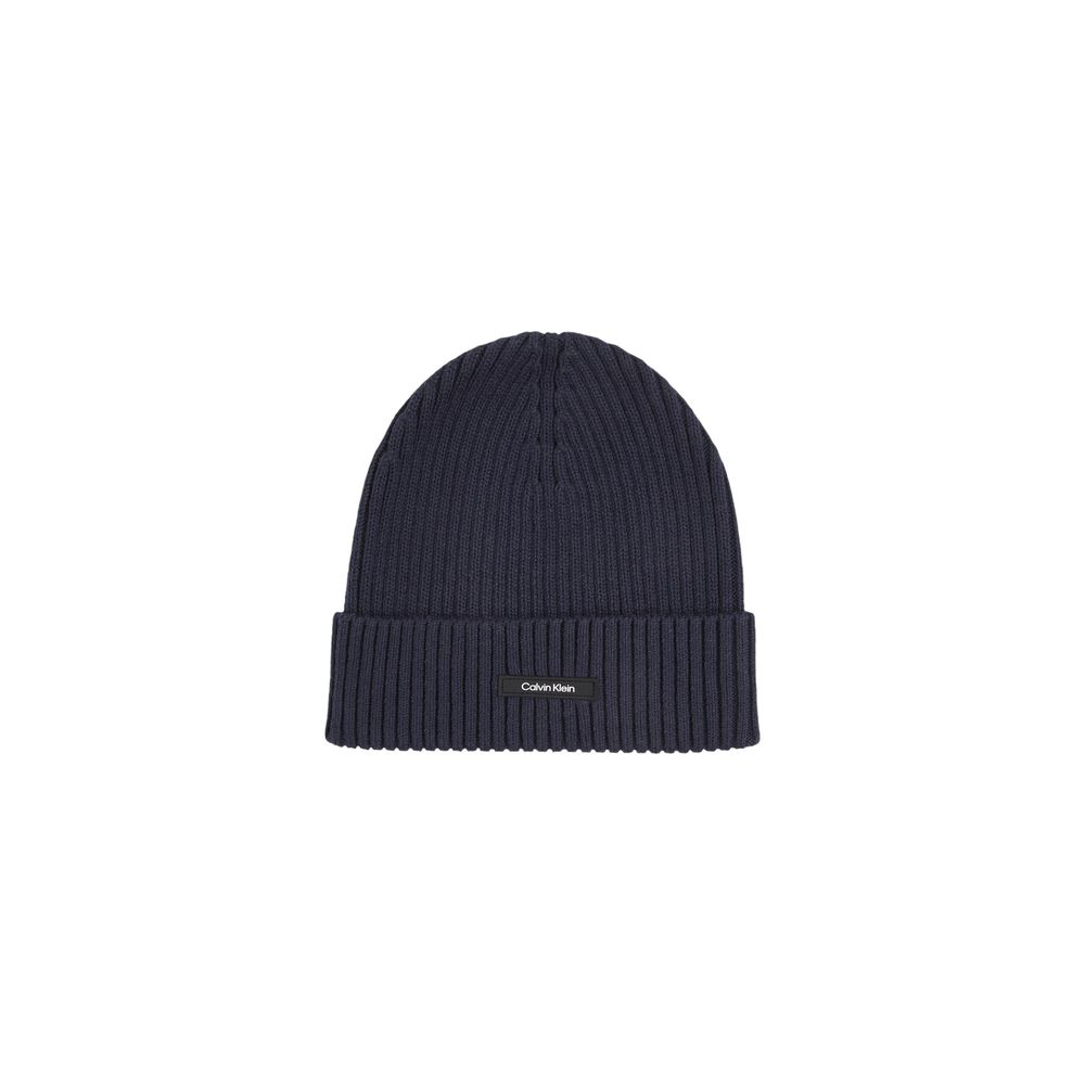 Calvin Klein Blue Organic Cotton Ribbed Beanie Hat