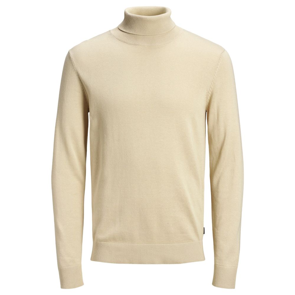 Beige Cotton Turtleneck Sweater for Men