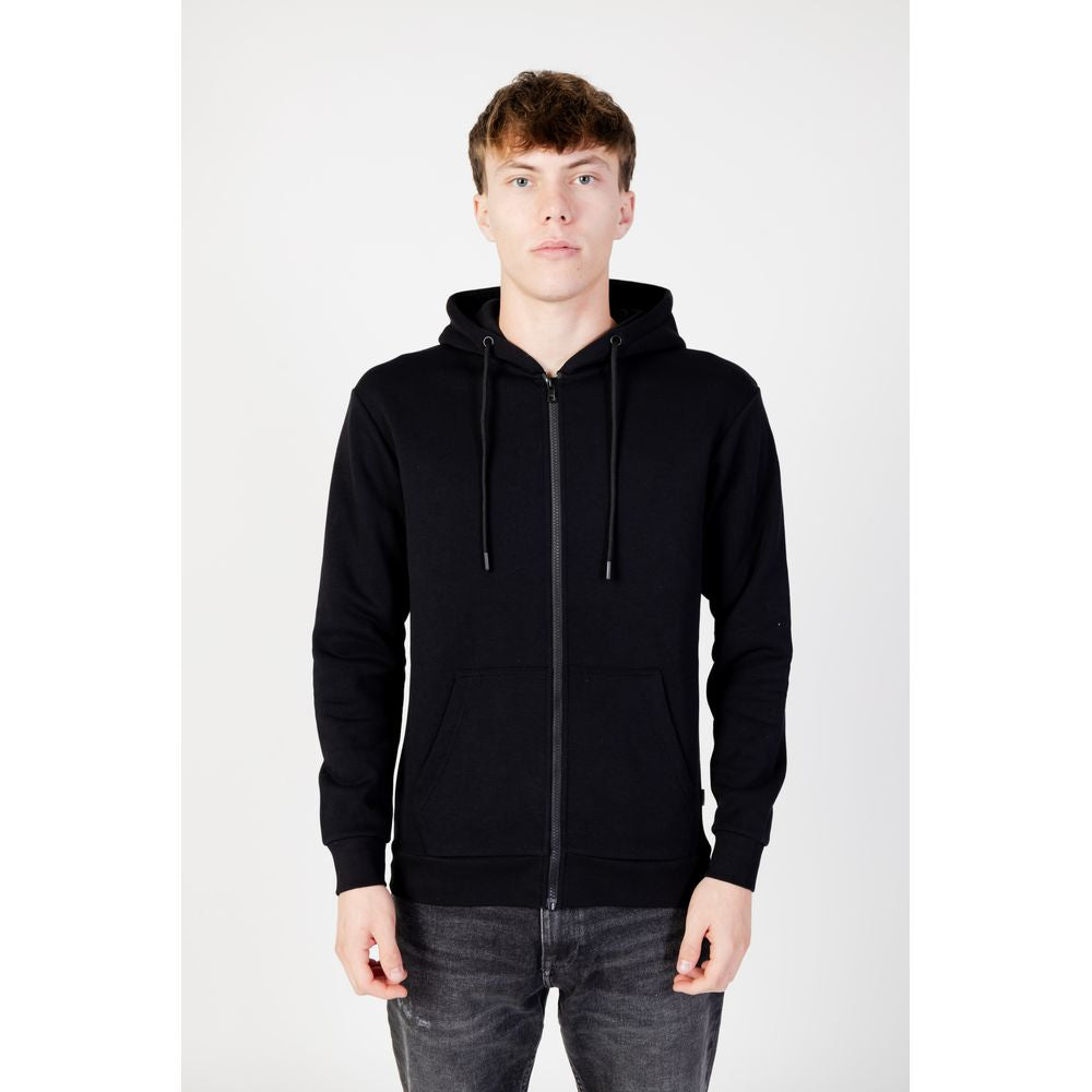 Black Polyester Sweater - Men's Hoodie for Fall/Winter
