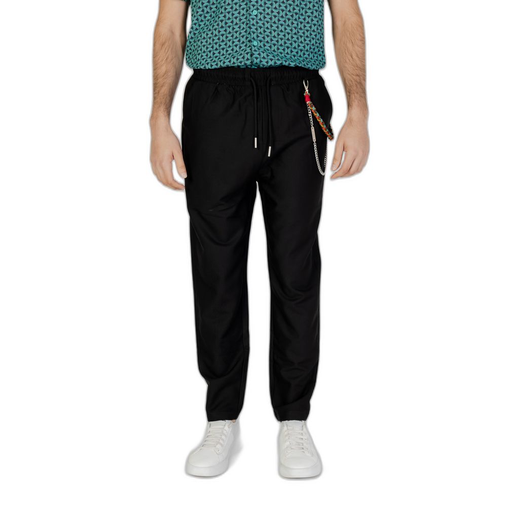 Black Polyester Low Crotch Trousers for Men - Spring/Summer Collection