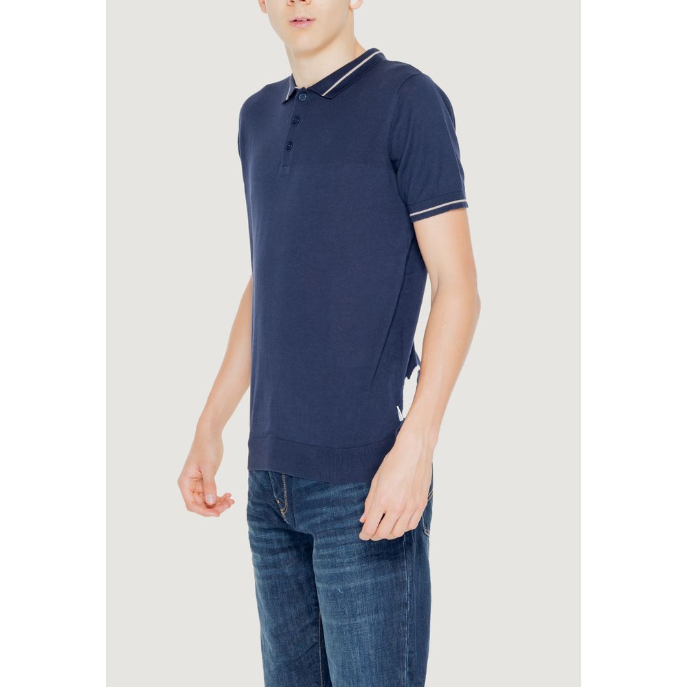 Hamaki-Ho Blue Cotton Short Sleeve Knit Polo T-Shirt for Men