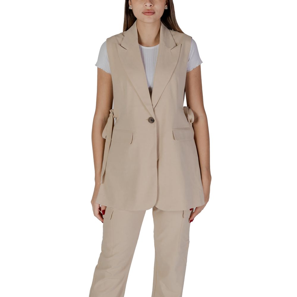 Chic Beige Polyester Vest for Women