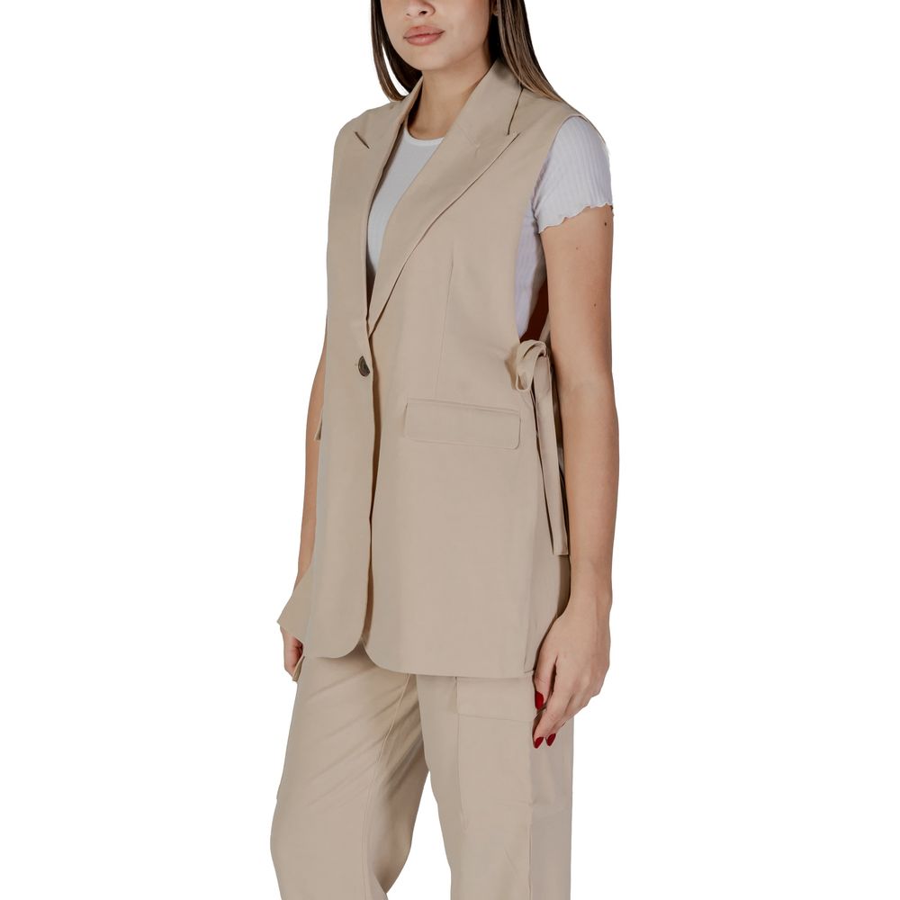Chic Beige Polyester Vest for Women