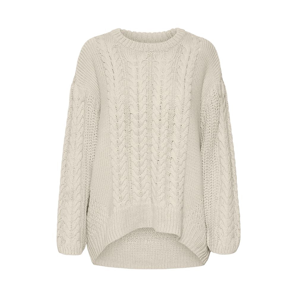 Beige Cotton Sweater - Women’s Knitwear for Fall/Winter