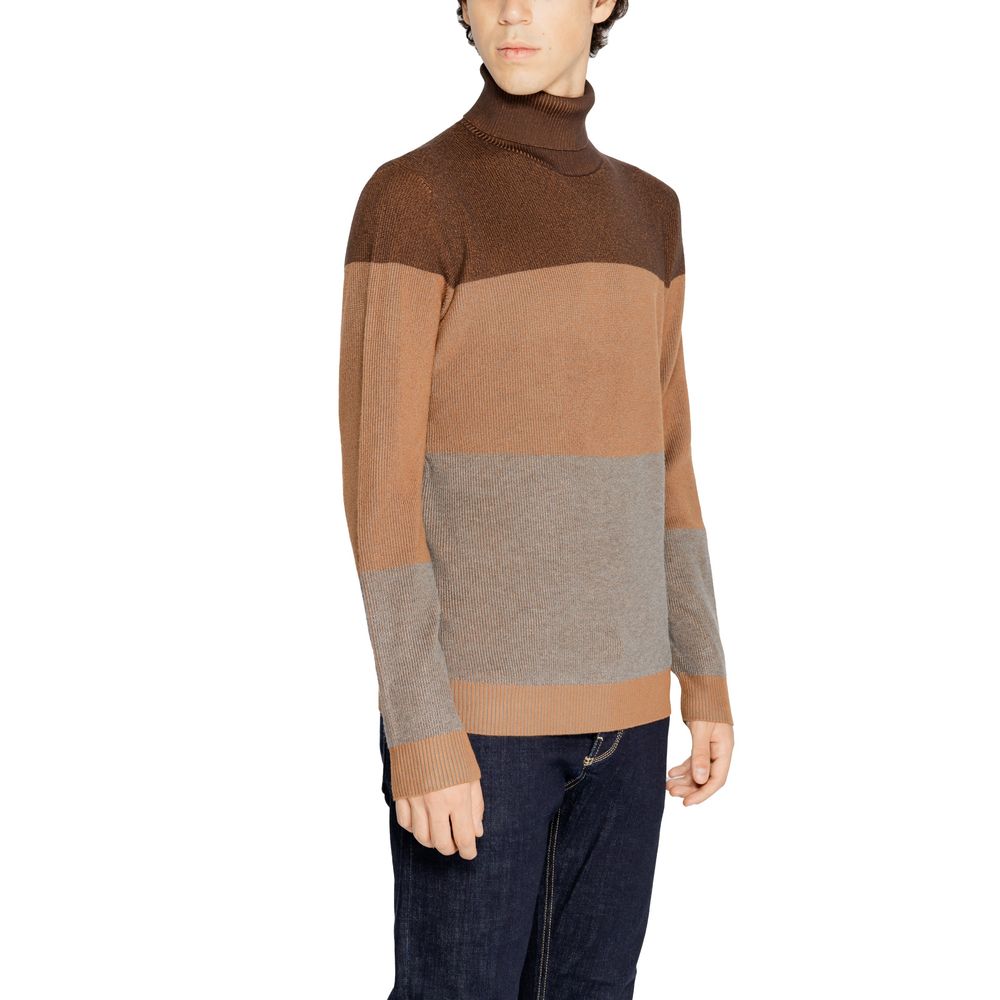 Hamaki-Ho Colourblock Brown Neutrals Poloneck Sweater for Men