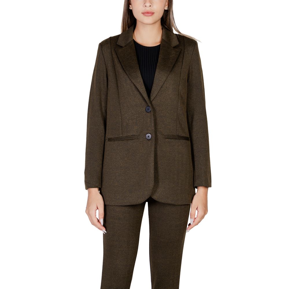 ICHI Elegant Green Polyester Blazer for Women