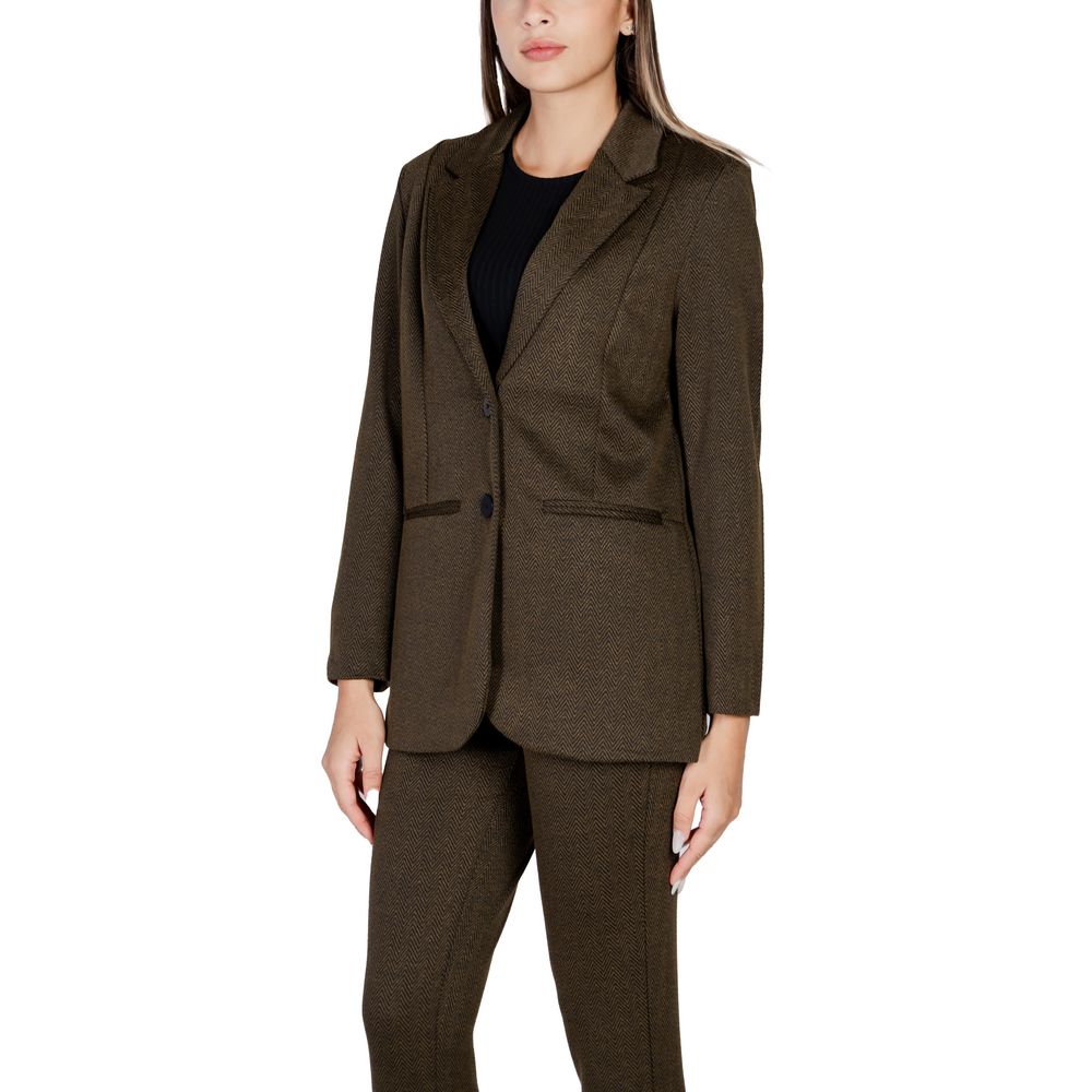 ICHI Elegant Green Polyester Blazer for Women