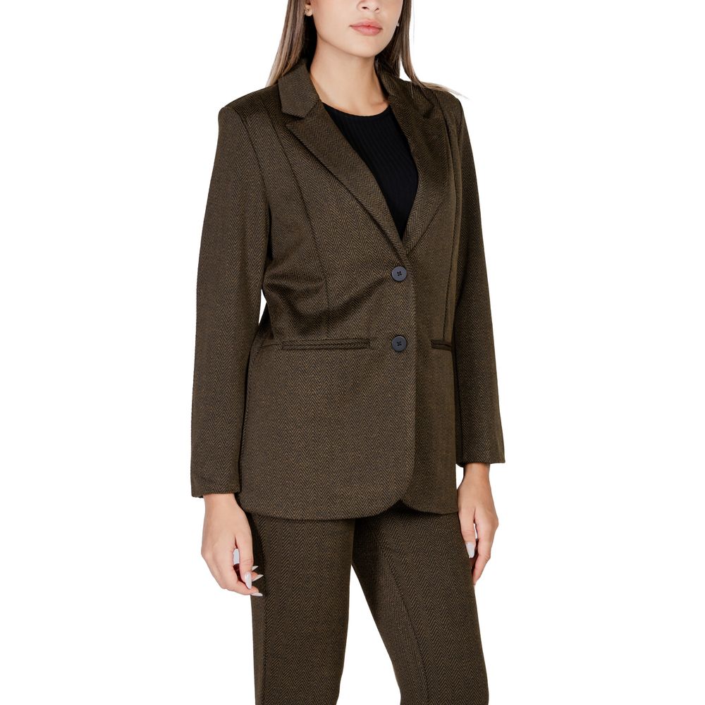 ICHI Elegant Green Polyester Blazer for Women