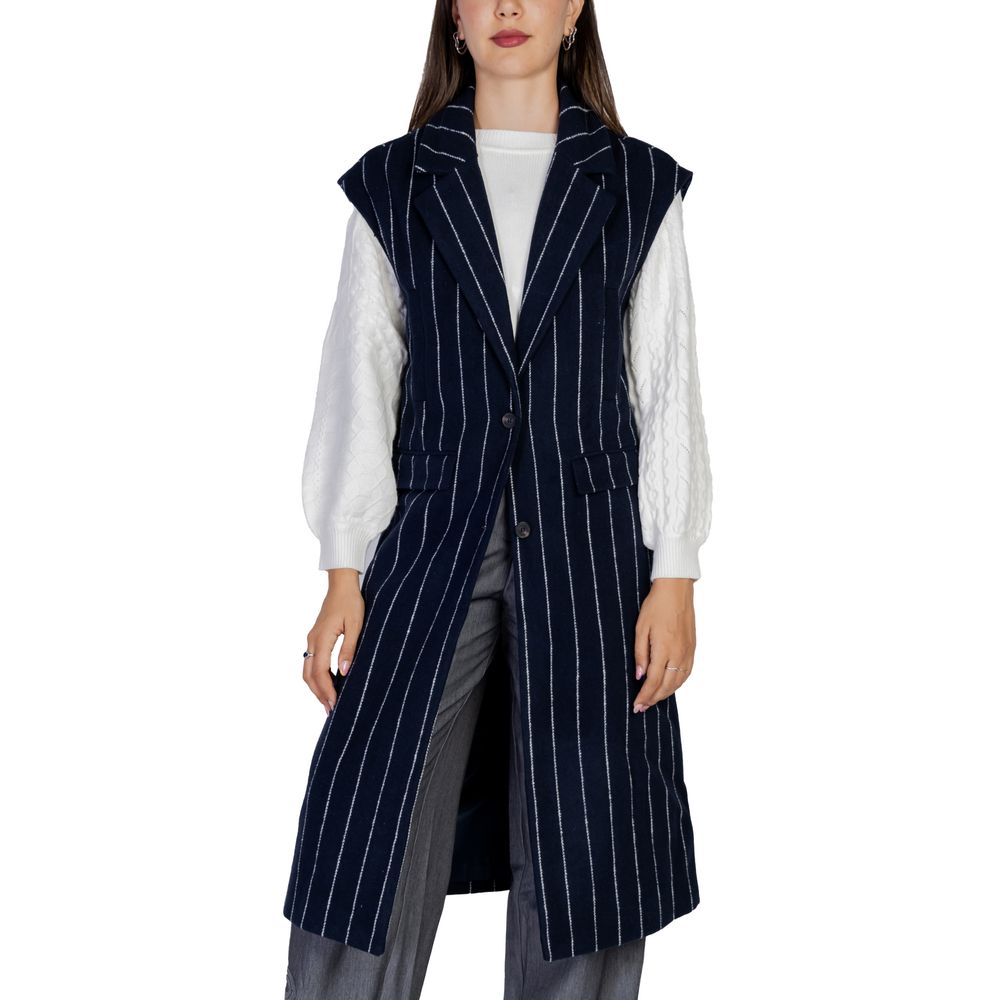 ICHI Blue Striped Long Waistcoat Blazer