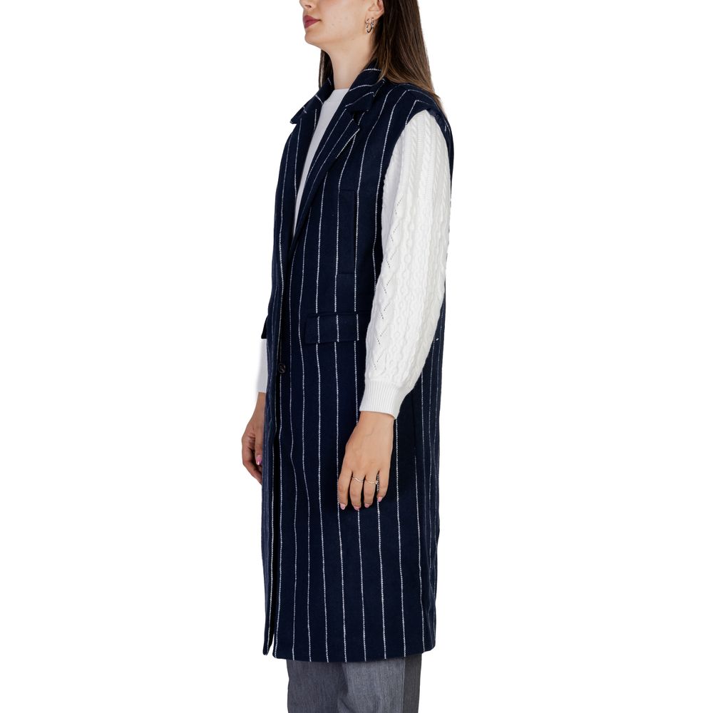 ICHI Blue Striped Long Waistcoat Blazer
