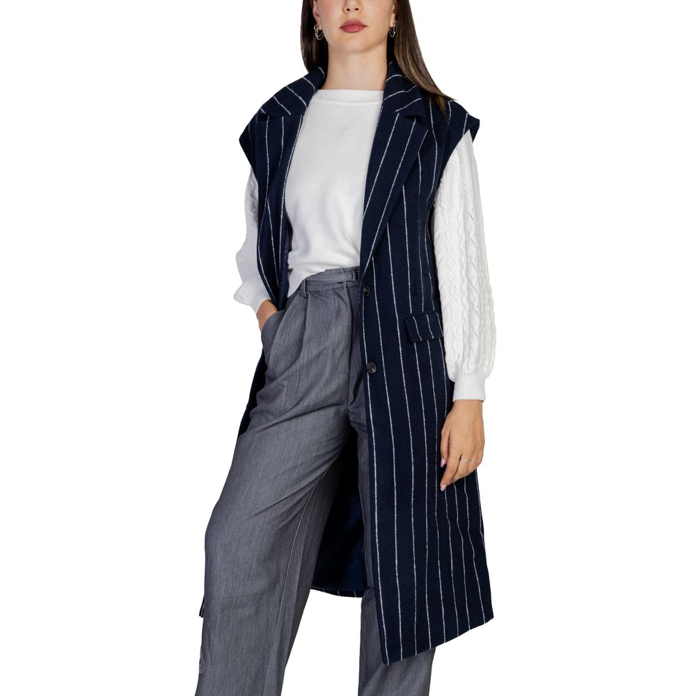 ICHI Blue Striped Long Waistcoat Blazer