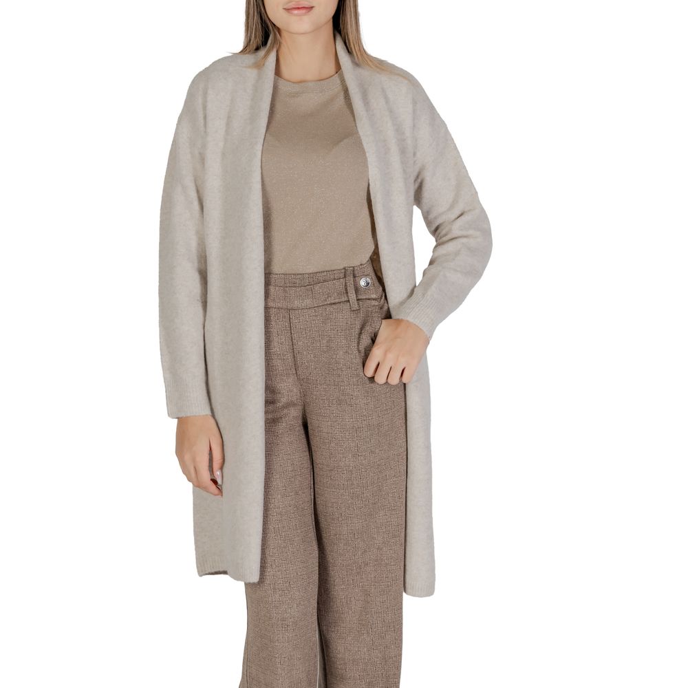 Beige Wool Mix Long Cardigan