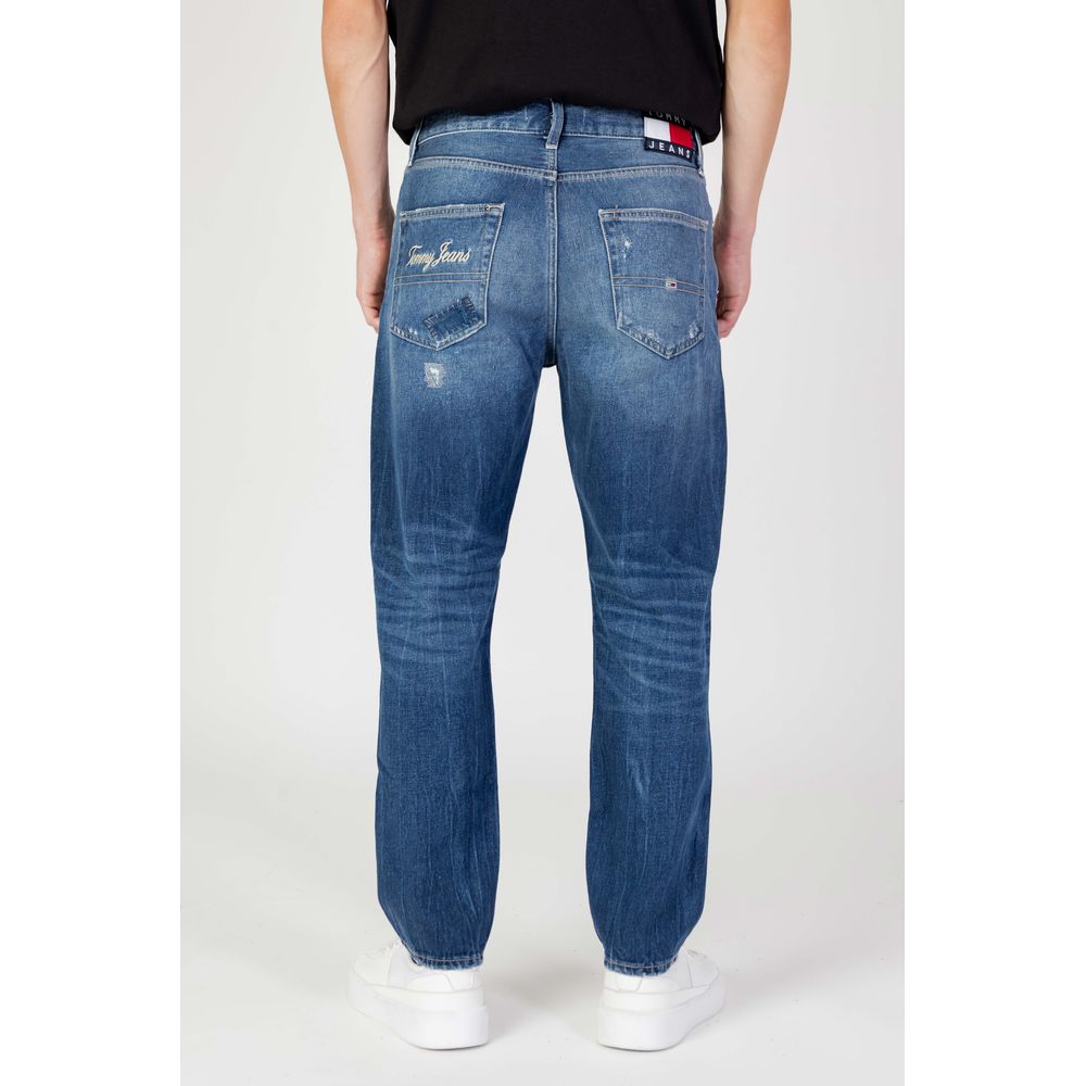Blue Cotton Tapered Jeans for Men
