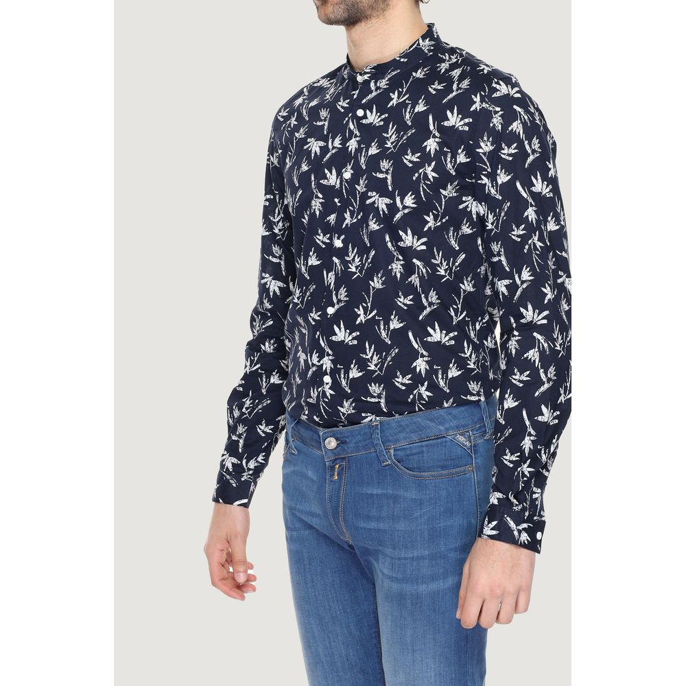 Blue Cotton Long Sleeve Shirt for Men