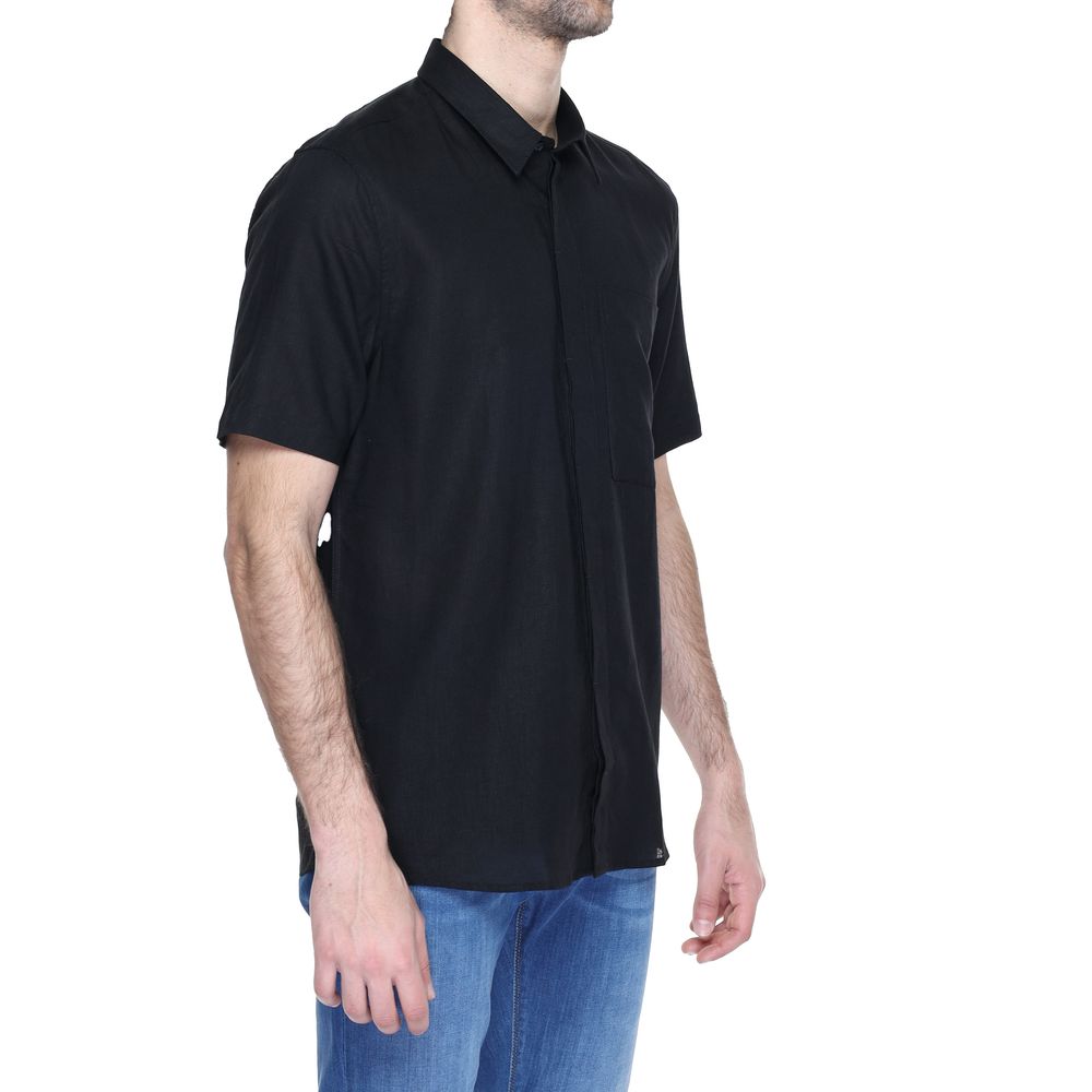 Elegant Black Linen Short Sleeve Shirt for Men